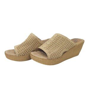 Sbicca Platform Wedge Slide Sandal 10 Espadrille Casual Slip On Tan Natural